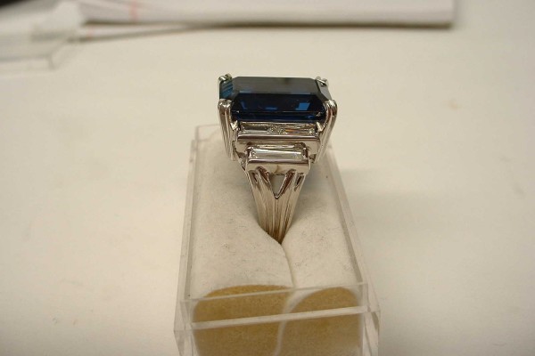 Sapphire ring in holder
